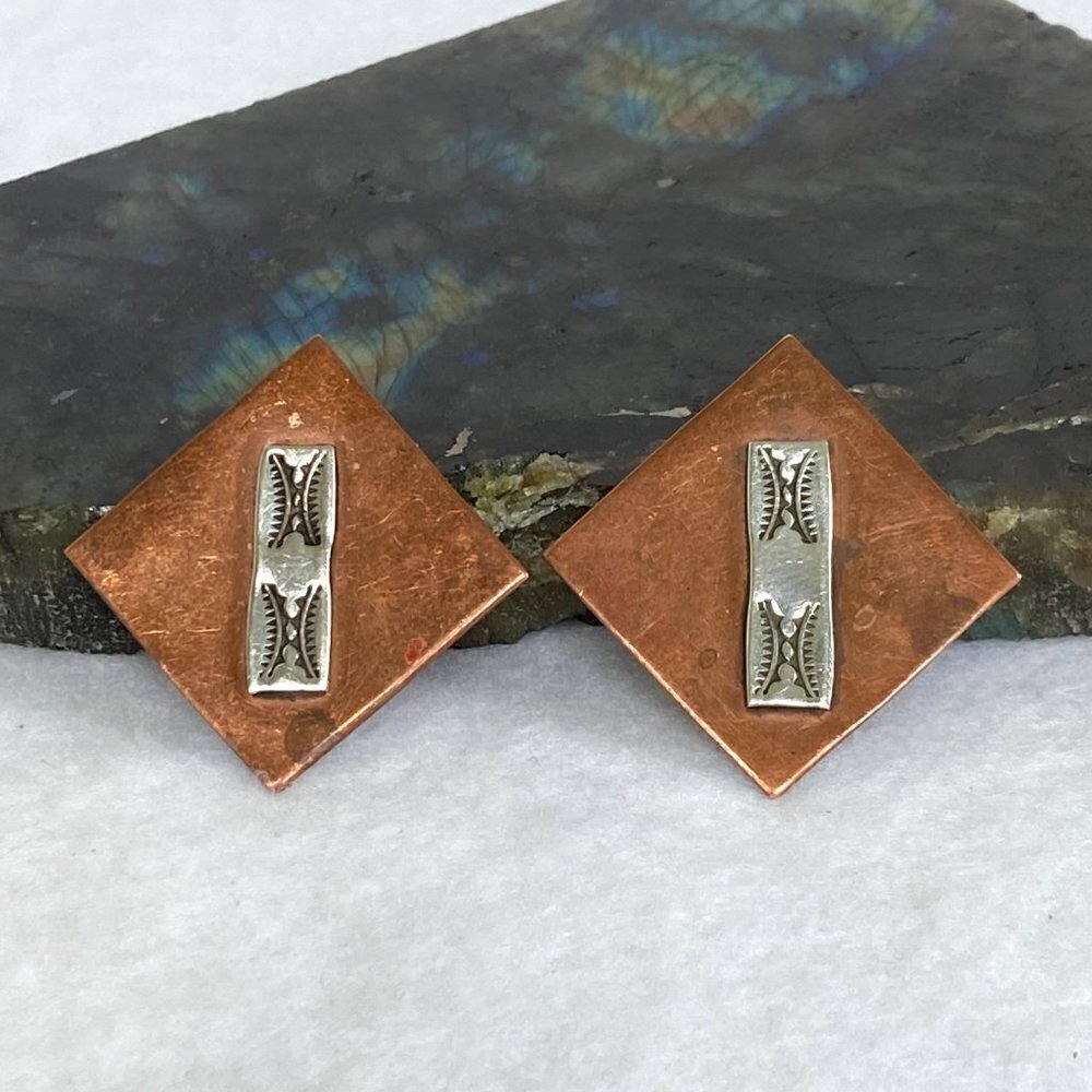 VTG Signed JT Southwest Copper Sterling Silver 925 Stamped Pierced Earrings